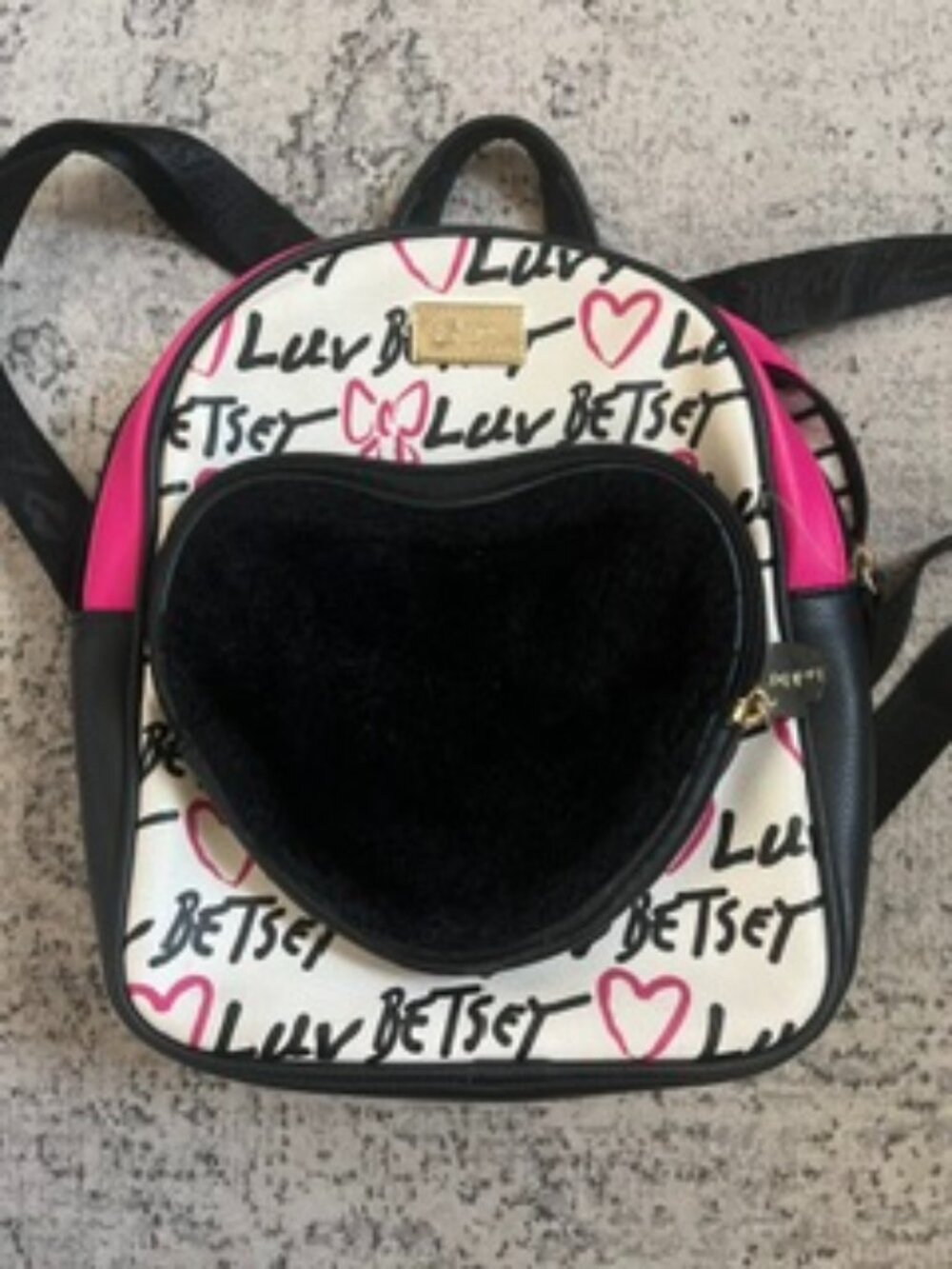 Betsey Johnson Mini Backpack Luv Betsey Black Heart-Shaped Pocket
